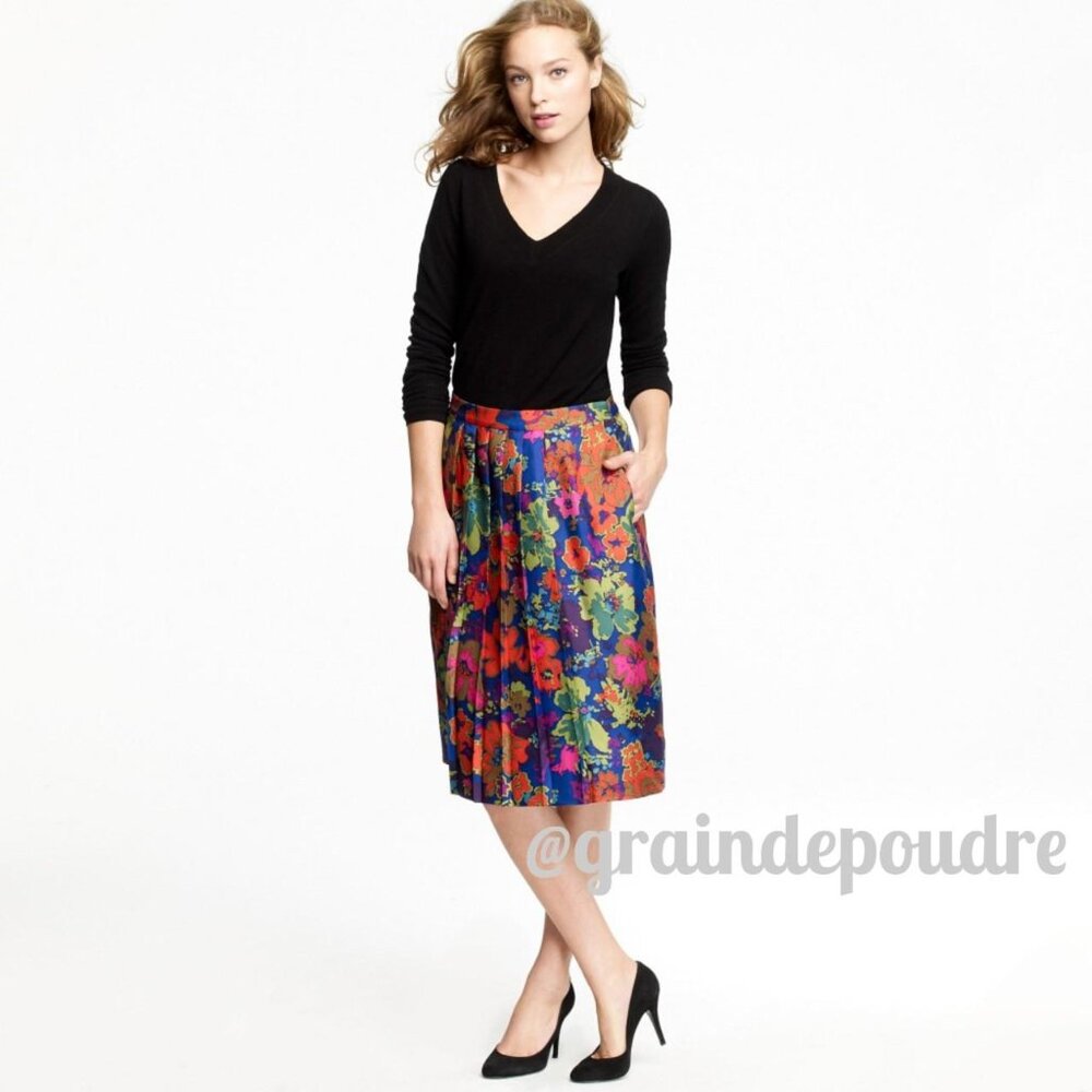 RARE J Crew Ashbury Floral Print pleated Silk Skirt 8